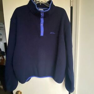 Vintage LL Bean Mens Navy Blue Fleece Pullover Snap Neck Sweatshirt Outerwear